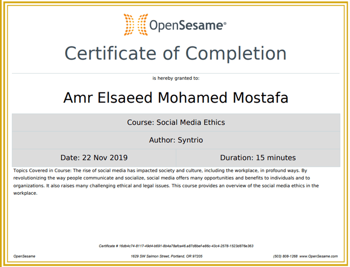 OpenSesame Social Media Ethics Certification